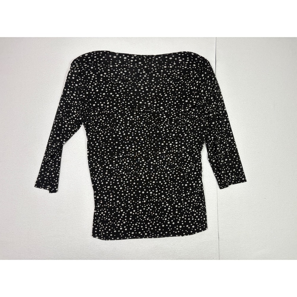 Willi Smith Womens Black Polka Dot Ruched V-Neck 3/4 Sleeve Mesh Top Large - Picture 2 of 6